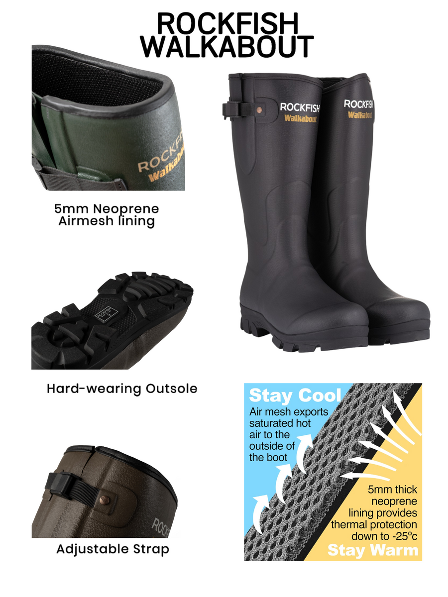 Walkabout Black neoprene wellies, adjustable wellies, thermal