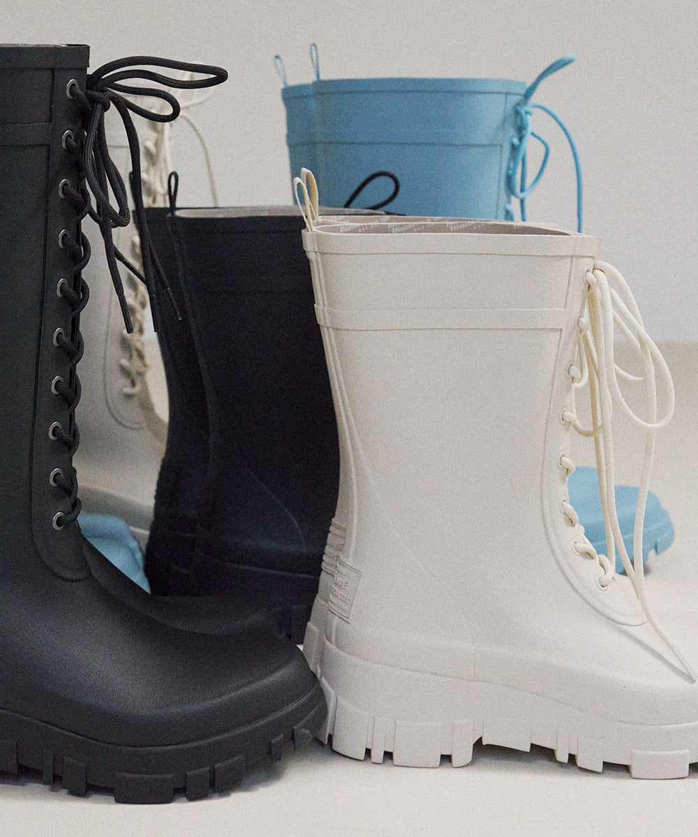 Flatform Laceup Rain Boots Middle - Black – Rockfish Wellies