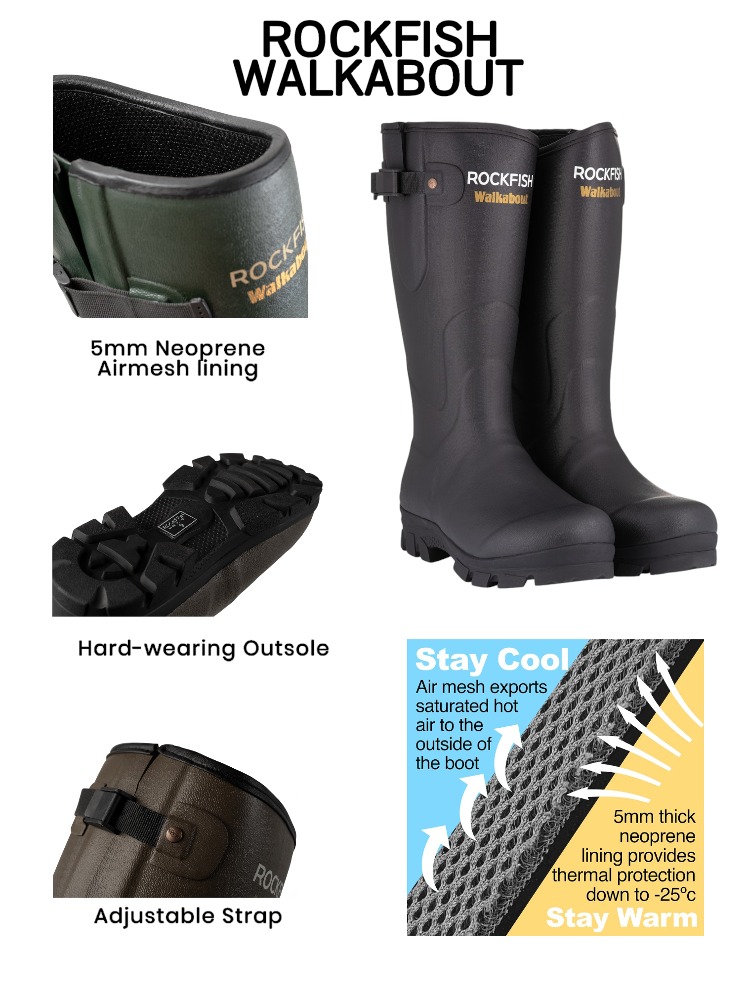 Walkabout Tall Side Adjustable 5mm Neoprene Insulated Wellington Boots